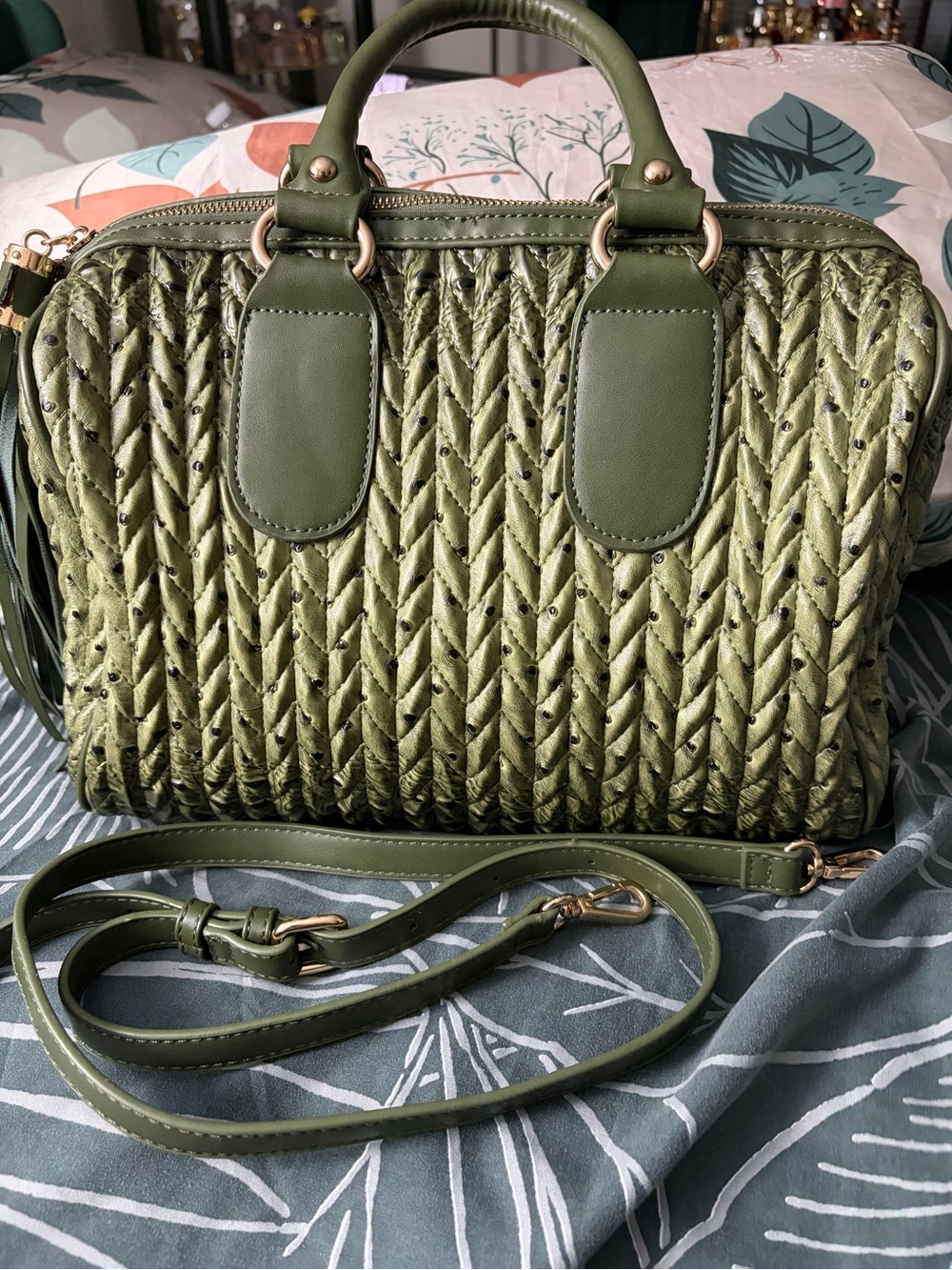 Olive Green Braided Satchel Handbag - Women's Shoulder & Top-Handle Bag Vegan